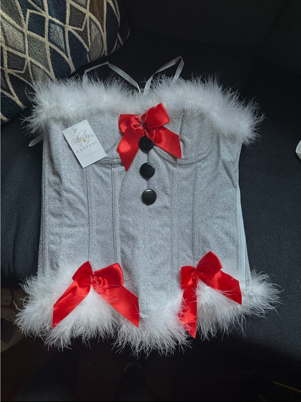 Silver and White Holiday snowball corset